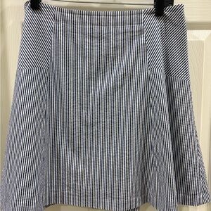 LOFT Striped A-Line Seersucker Skirt in Navy and White
